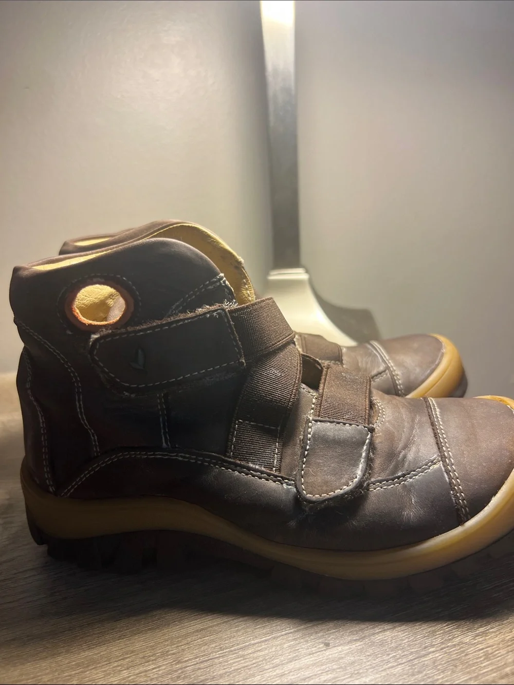 Kids Brown High-Top Velcro Boots